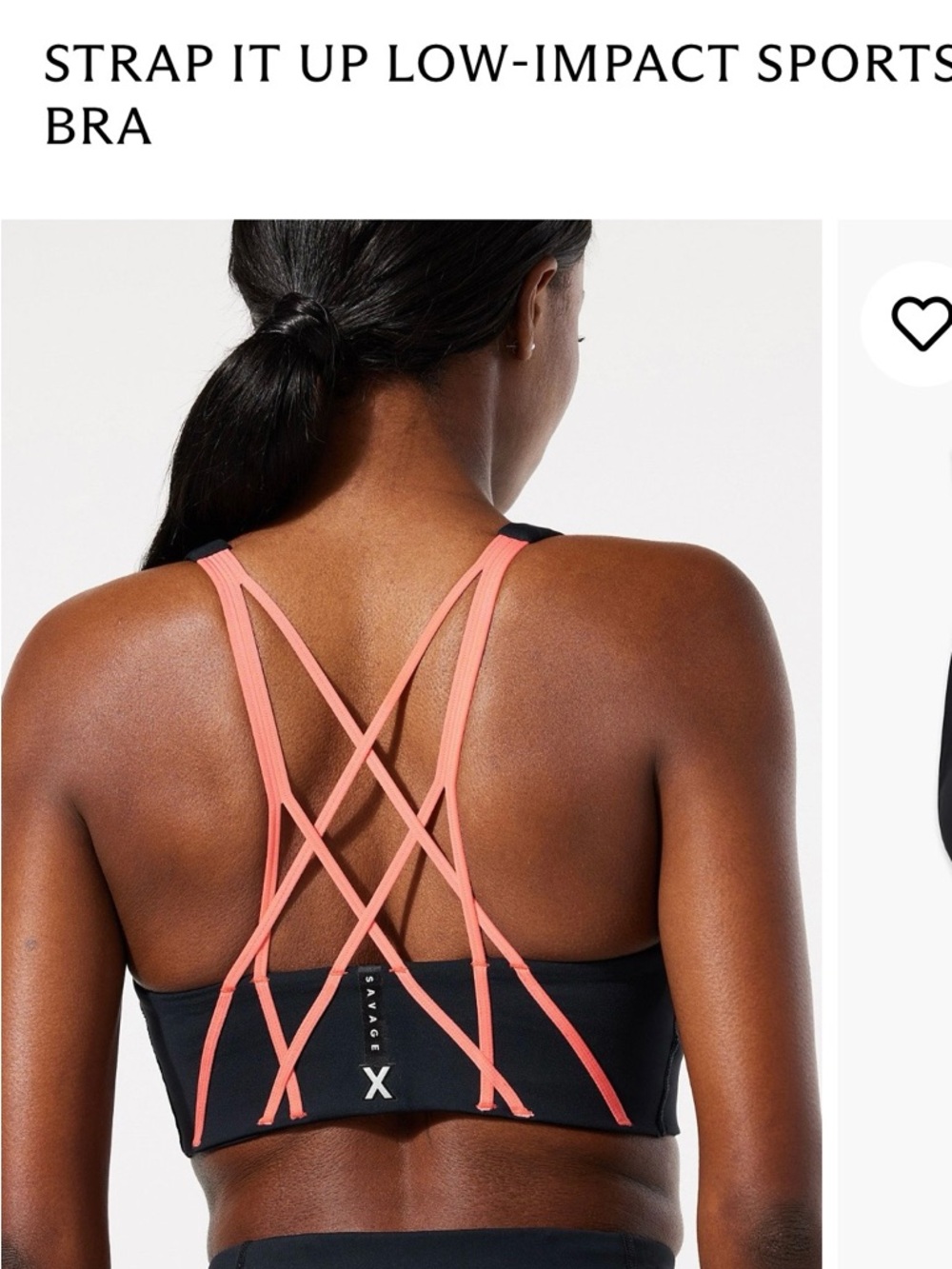 Savage X Fenty Black Sports Bra with Coral Crisscross Straps